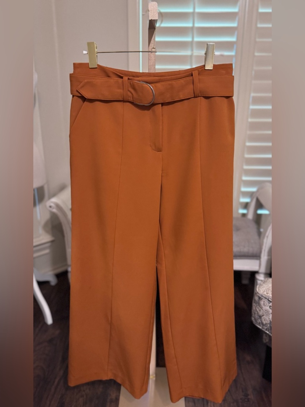 New York & Company Wide Leg Belted Pants in Burnt Orange